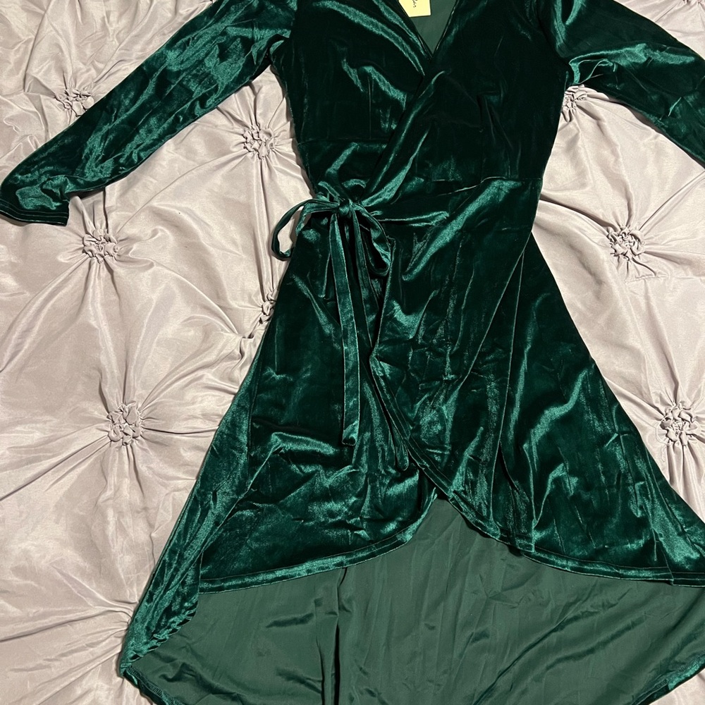 Emerald green velvet wrap dress Petite XL